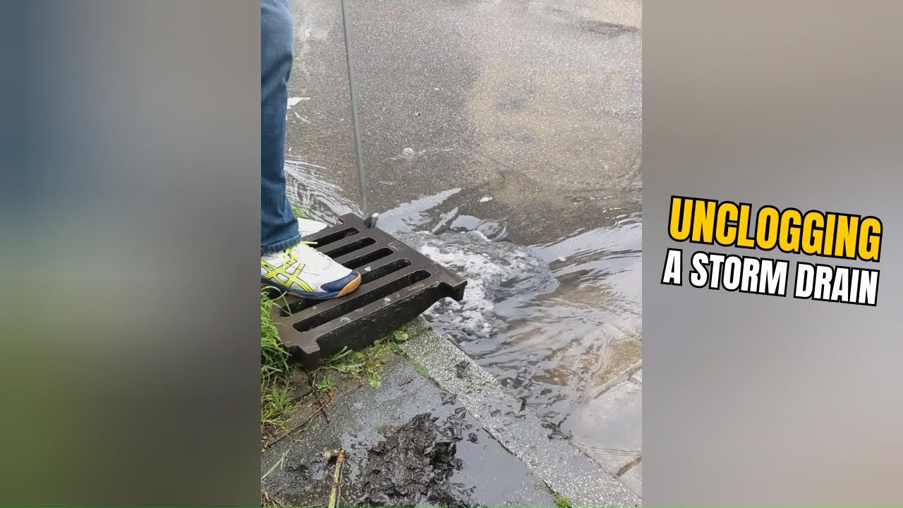 #041-2 Unclogging a storm drain after rain in Germany - YouTube