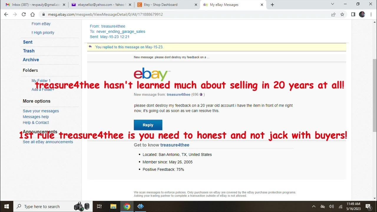 treasure4thee worst eBay seller Prices auction item too low wont ship