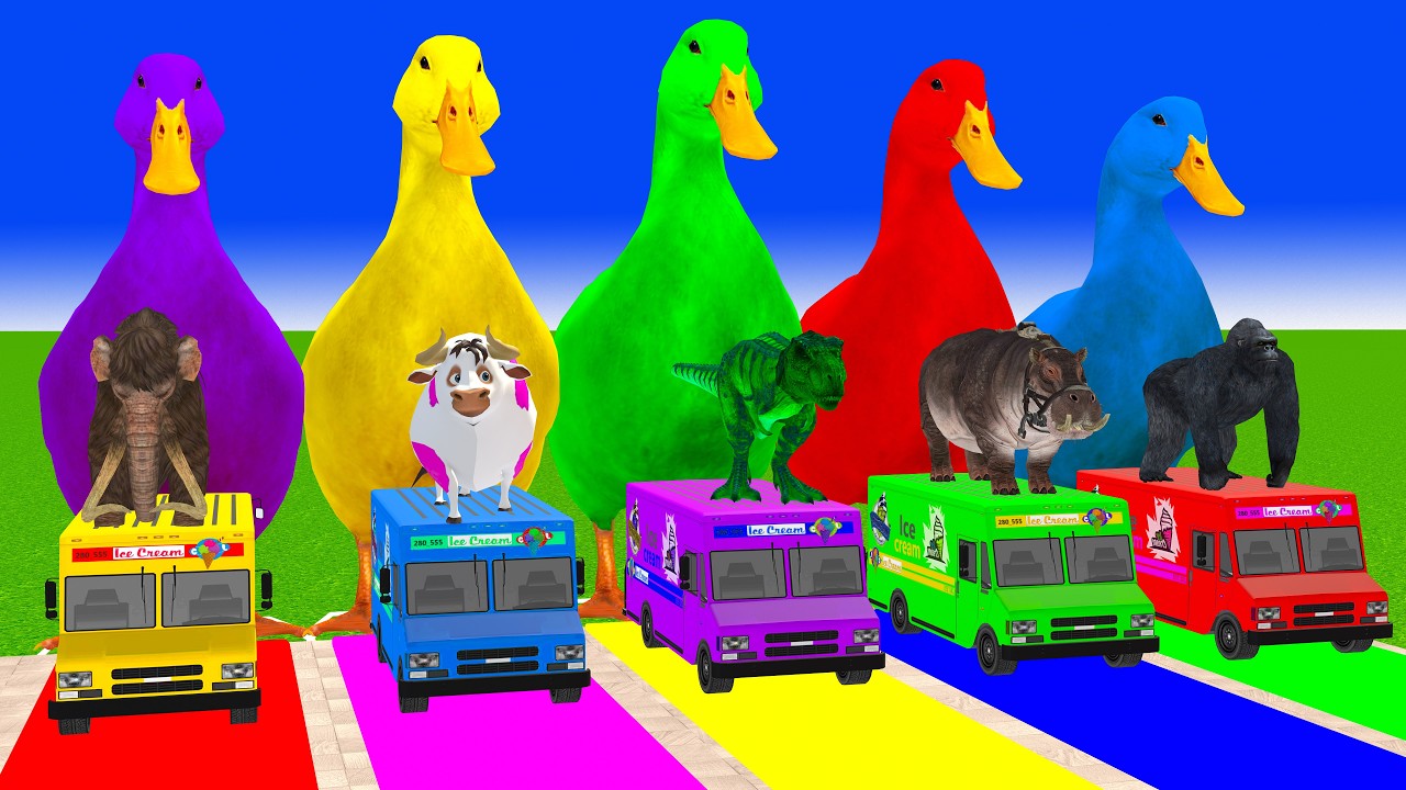 Long Slide Game with Cow Elephant Gorilla Hippopotamus Tiger 3d Animal Game Funny 3d Animals