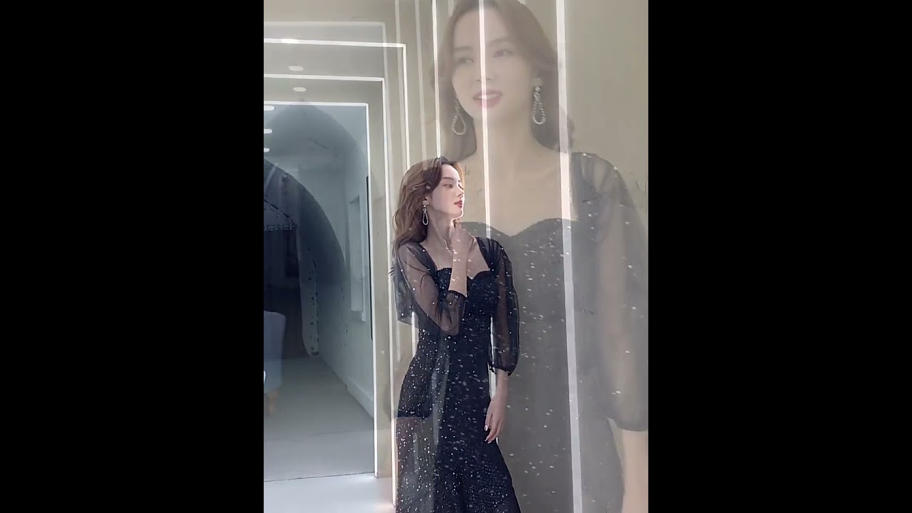 Long Sleeves Formal Dress With Sequines Medium and Length Fish Tail Black Square-neck Zipper Back