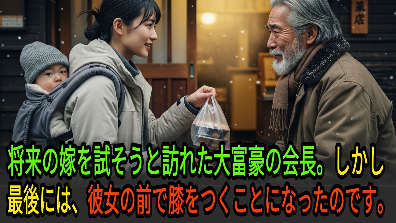 大富豪の会長は、未婚の母である将来の嫁を試すため、浮浪者の格好でおにぎり屋を訪れた。結局、自らの傲慢さを思い知らされ、彼女の前で膝をつき、号泣することになったのです｜実話｜感動する話｜オーディオブック