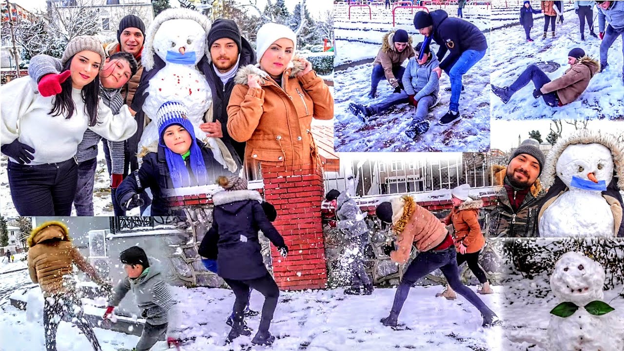 يوم كامل بالثلج❄️🌨️ //  فرحنا بالثلج ⛄ضربنا بعض ولعبنا متل الأولاد وما حسينا بالبرد 🥶