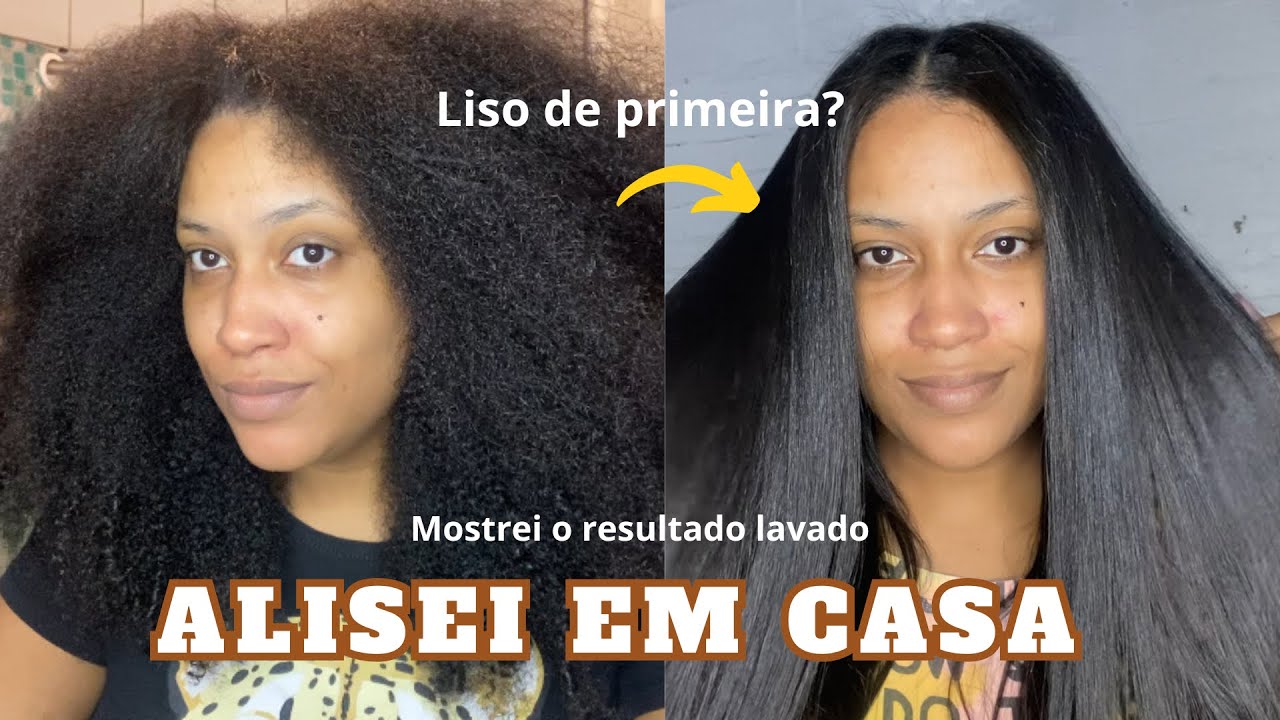 ALISEI MEU CABELO CRESPO SOZINHA - ALISOU DE PRIMEIRA? RESULTADO LAVADO😱
