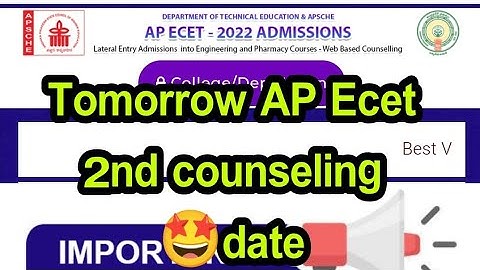 Tomorrow AP ecet second counseling notification release 2022 | 2nd counseling date today latest news