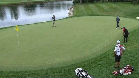 Sam Saunders utilizes putter from off the green on No. 7 at Hotel Fitness