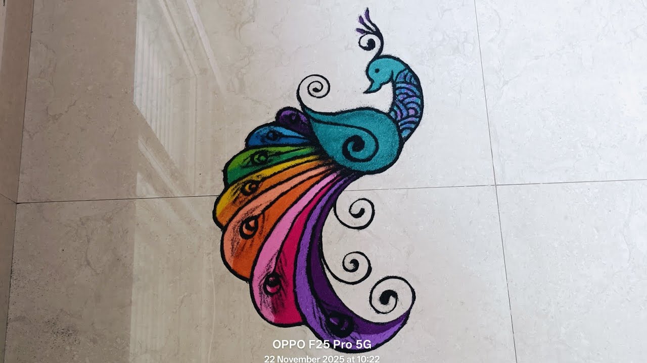 Peacock  Rangoli | Very Easy & Special Peacock Rangoli | Lake Colour Rangoli | Peacock |