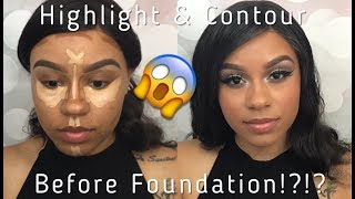 Highlight & Contour before Foundation!? + Gold Smokey eyeshadow tutorial |Amber Rosé screenshot 1