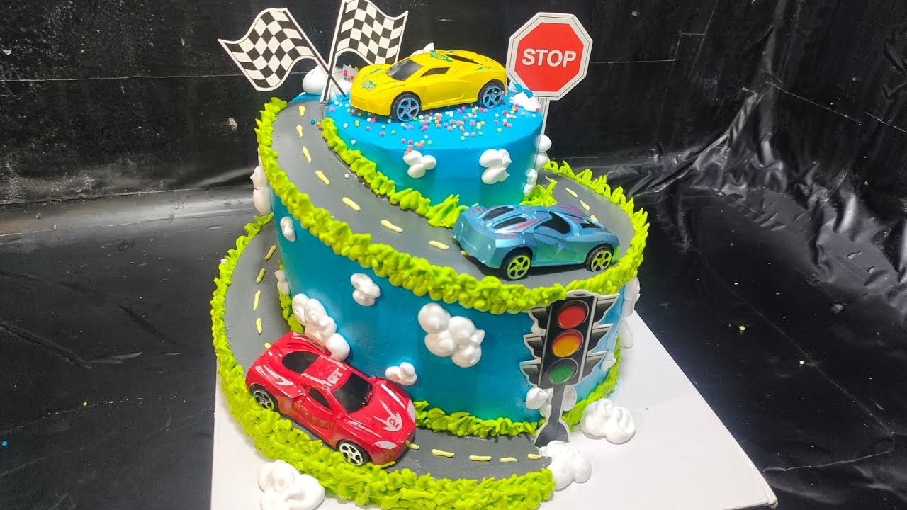 Car Cake Design Road Car Decoration Cake Design Tutorial YouTube