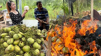 Amazing! Traditional Burned & Roasted Coconut in Thailand | Street Food