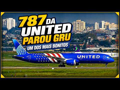 Boeing 787 da United Airlines com pintura Stars and Stripes pousa em Guarulhos