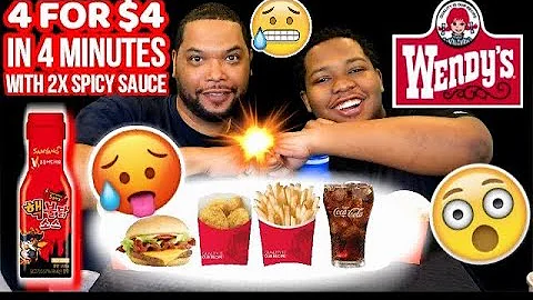 4 For $4 In 4 Minutes With 2x Spicy | WENDY'S | Mukbang | Challenge | Dynamic Duo | SPEED EATING