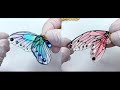 【UVレジン　プラ板　100均】赤と青の羽のバッグチャーム作ってみました🦋 UV resin Red and blue feather bag charm