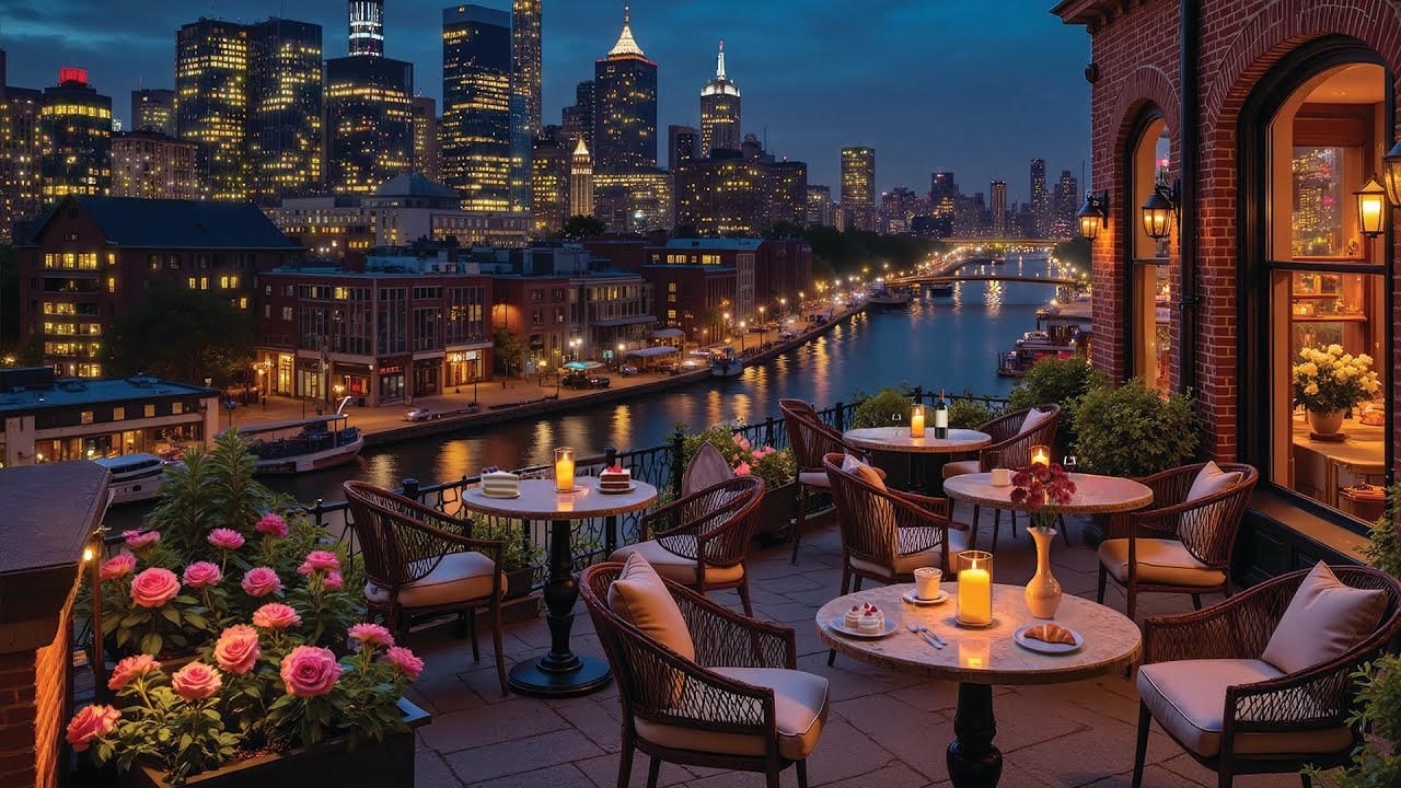 Evening Jazz Café Ambience 🌆 Smooth Jazz Music with River View for Relax, Focus & Unwind