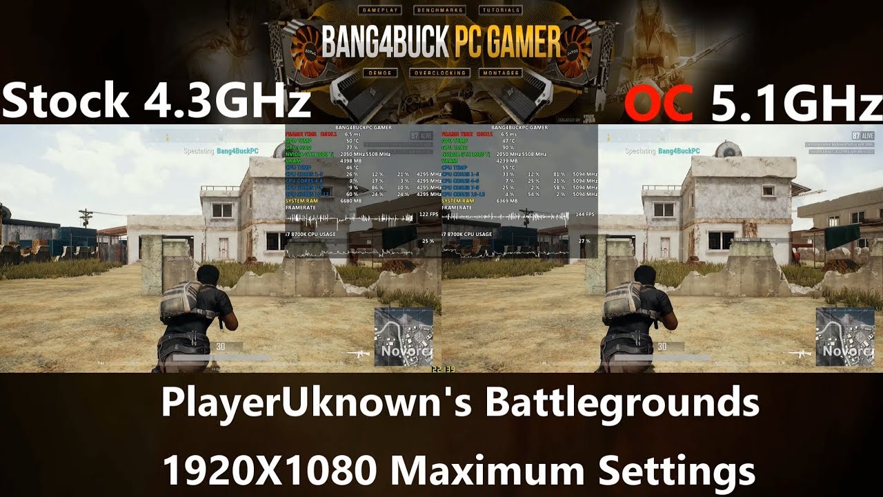 Intel i7 8700K Stock 4.3GHz Vs 5.1GHz Overclocked Performance