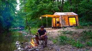 Camping in My Portable Tiny House  Fishing with a Primitive Trap