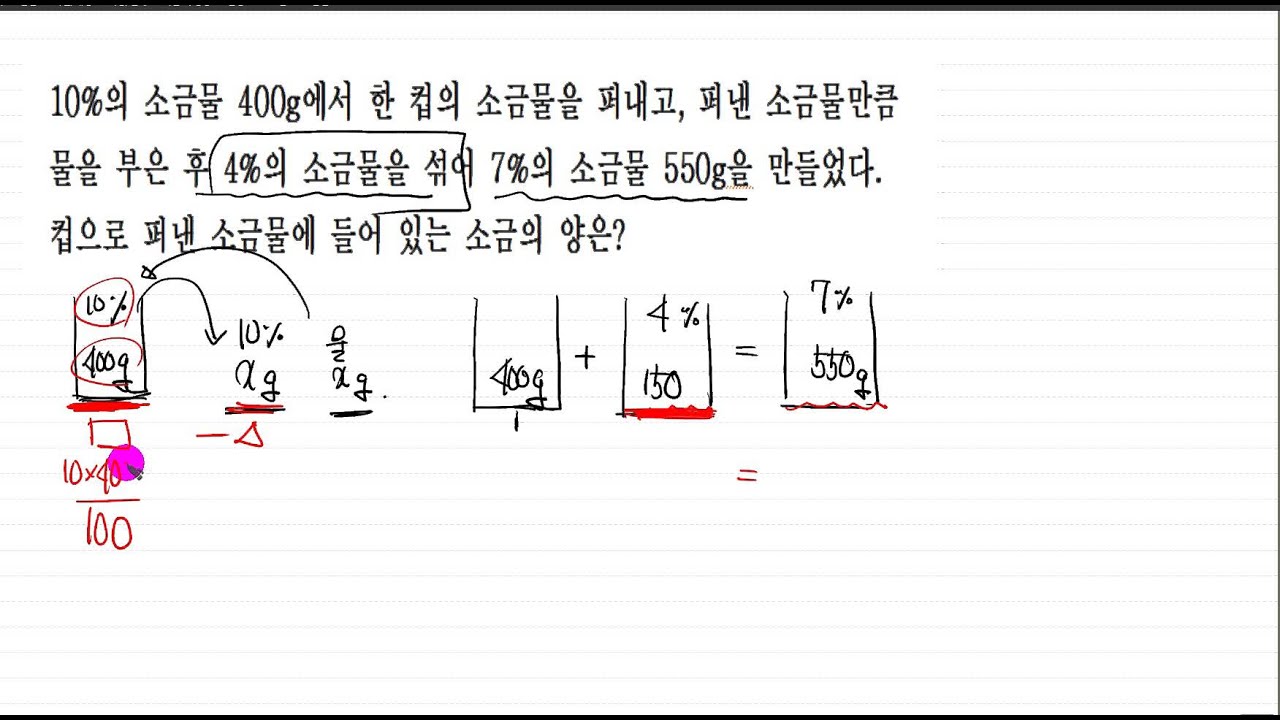 중1 1 일차방정식의 활용 농도 소금물 ㅂㄱ 063 - YouTube
