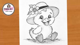 Baby Duck With Hat Drawing Scenery Drawing|Duck Drawing Easy| Simple Art