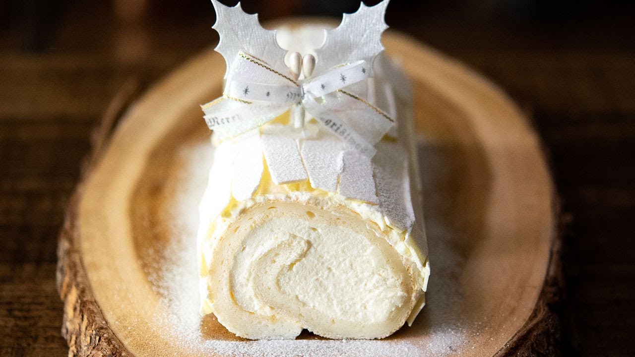 Christmas white yule log cake