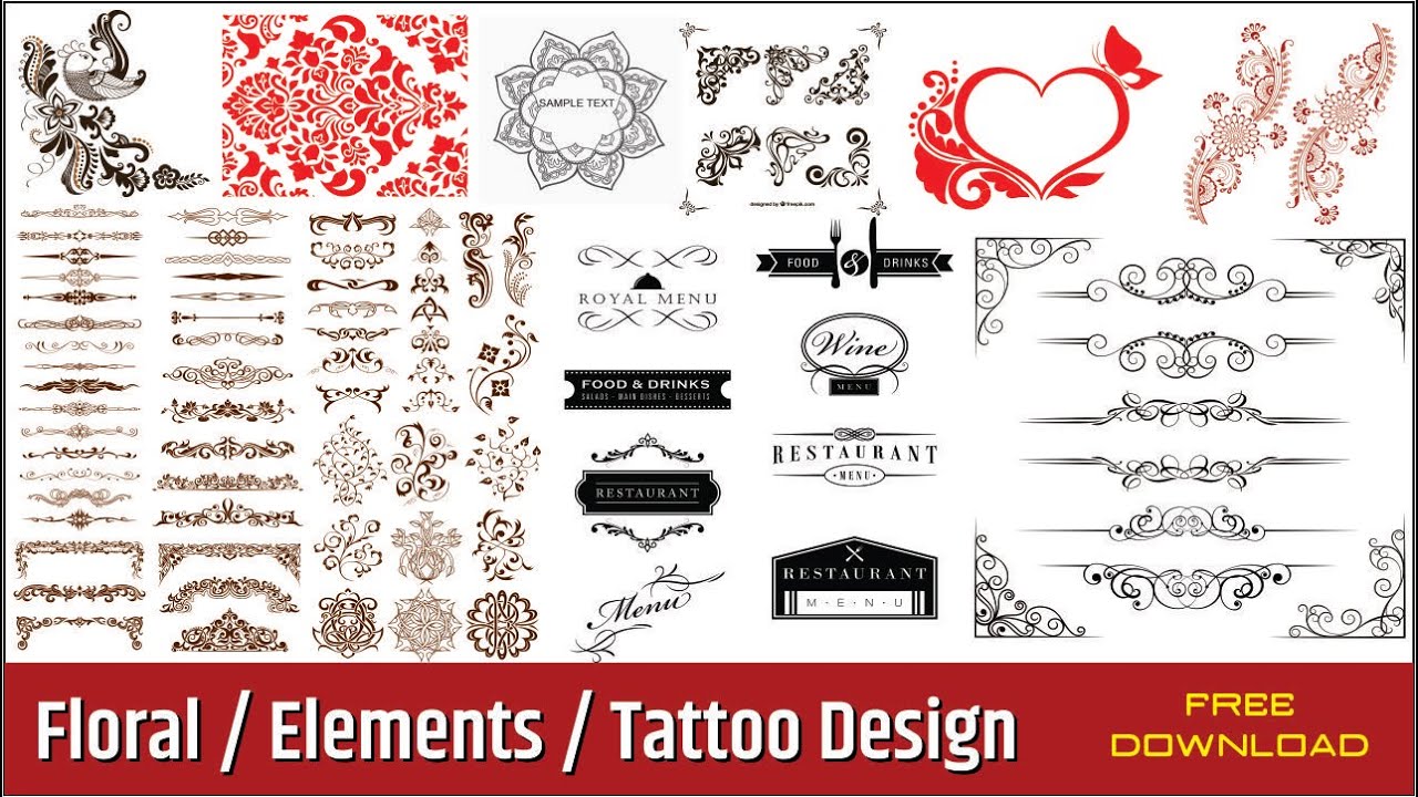 How to Tutorial Floral | Elements | Tattoo Designs 2023 | CDR File Free Download | Page - 54