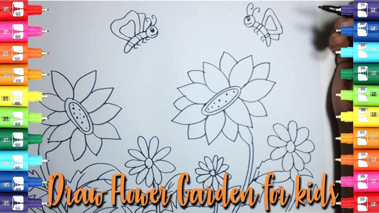 How to draw flower garden for kids-Easy Kids Drawing Tutorial ...