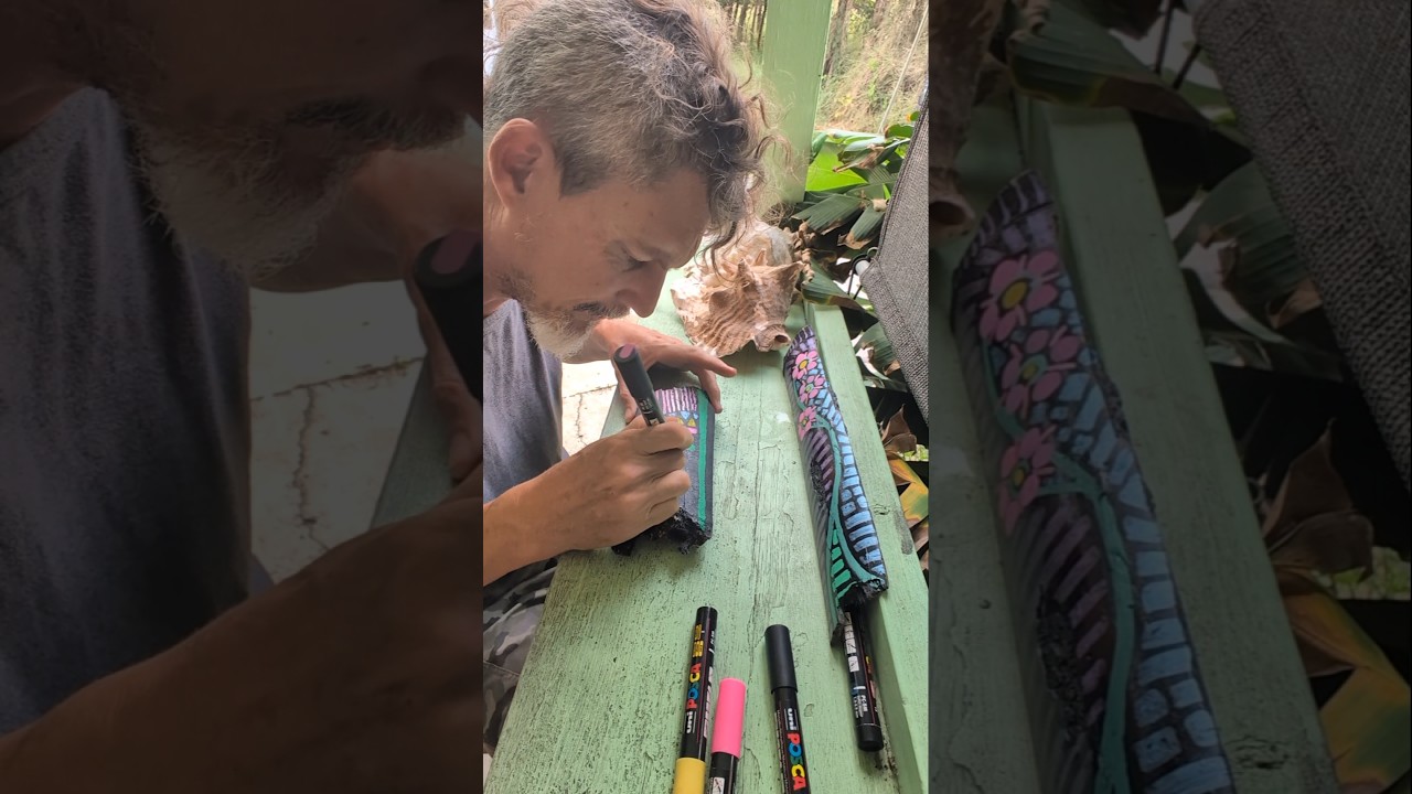 🎨 POSCA paint pens on black bamboo came out better than expected 😳 #bambooart #markerart #poscaart