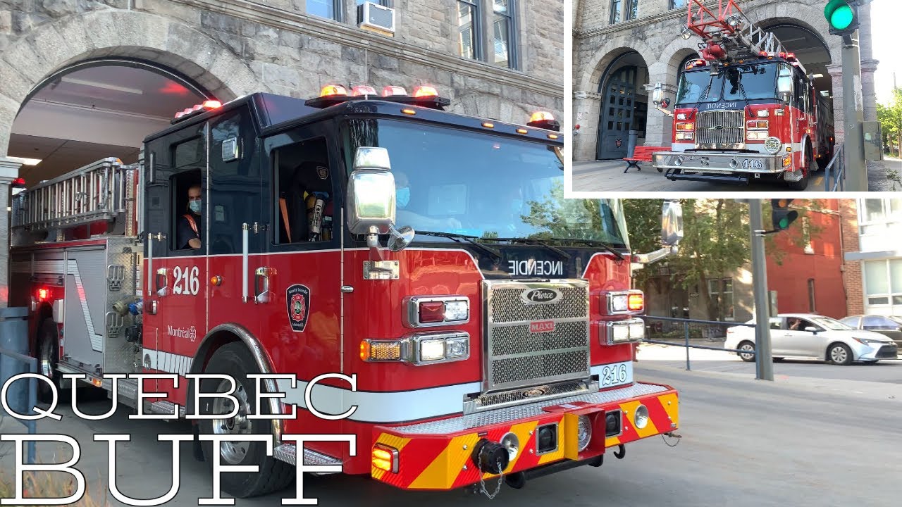 Montreal Fire Department (S.I.M.) Station 16 Full Rollout-Engine 216 & Ladder 416.
