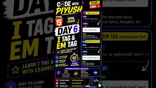 HTML DAY 6 I tag and Em tag in one Short video for beginners #html #css #codewithpiyush #automobile