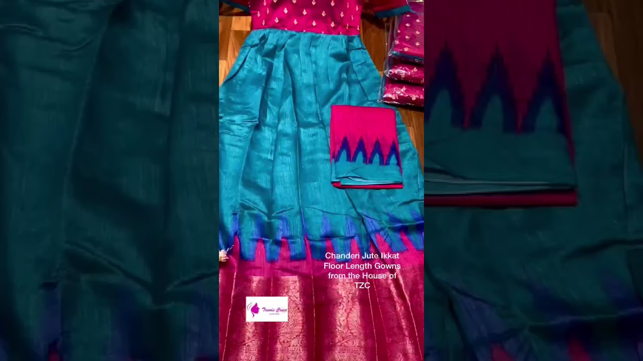 Chanderi jute Ikkat long frock/gown online WhatsApp 9361956083