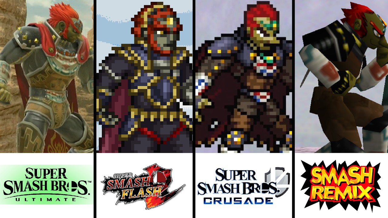 Super Comparison | Ganondorf Moveset | Smash Bros. Ultimate vs SSF2 vs SSBC vs Smash Remix