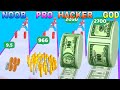 Noob vs pro vs hacker vs god in coin stack