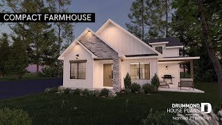 Farmhouse-style home plan with attached RV garage by Drummond House Plans
