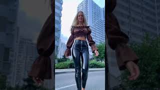 Blonde High Heels And Vinyl Pants