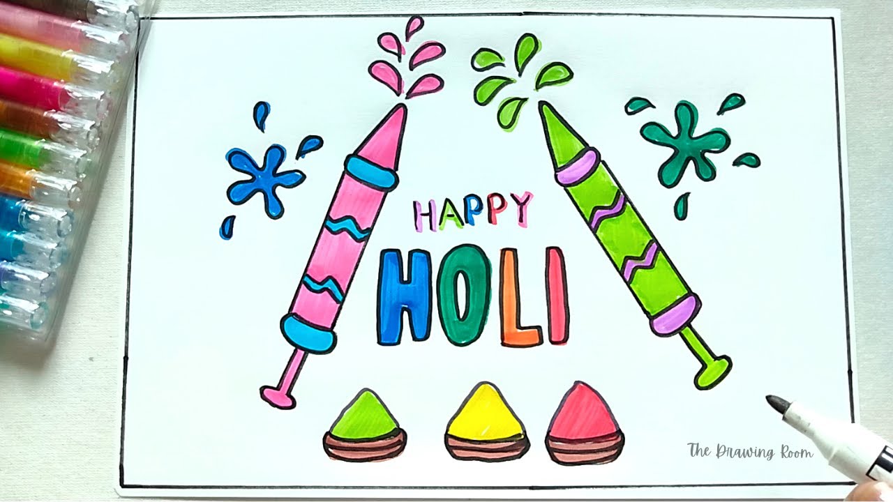 Very Easy HOLI Drawing For KIDS