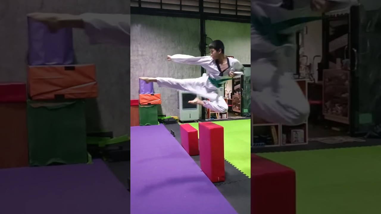 Training my student to do Jump Flying Side Kick 