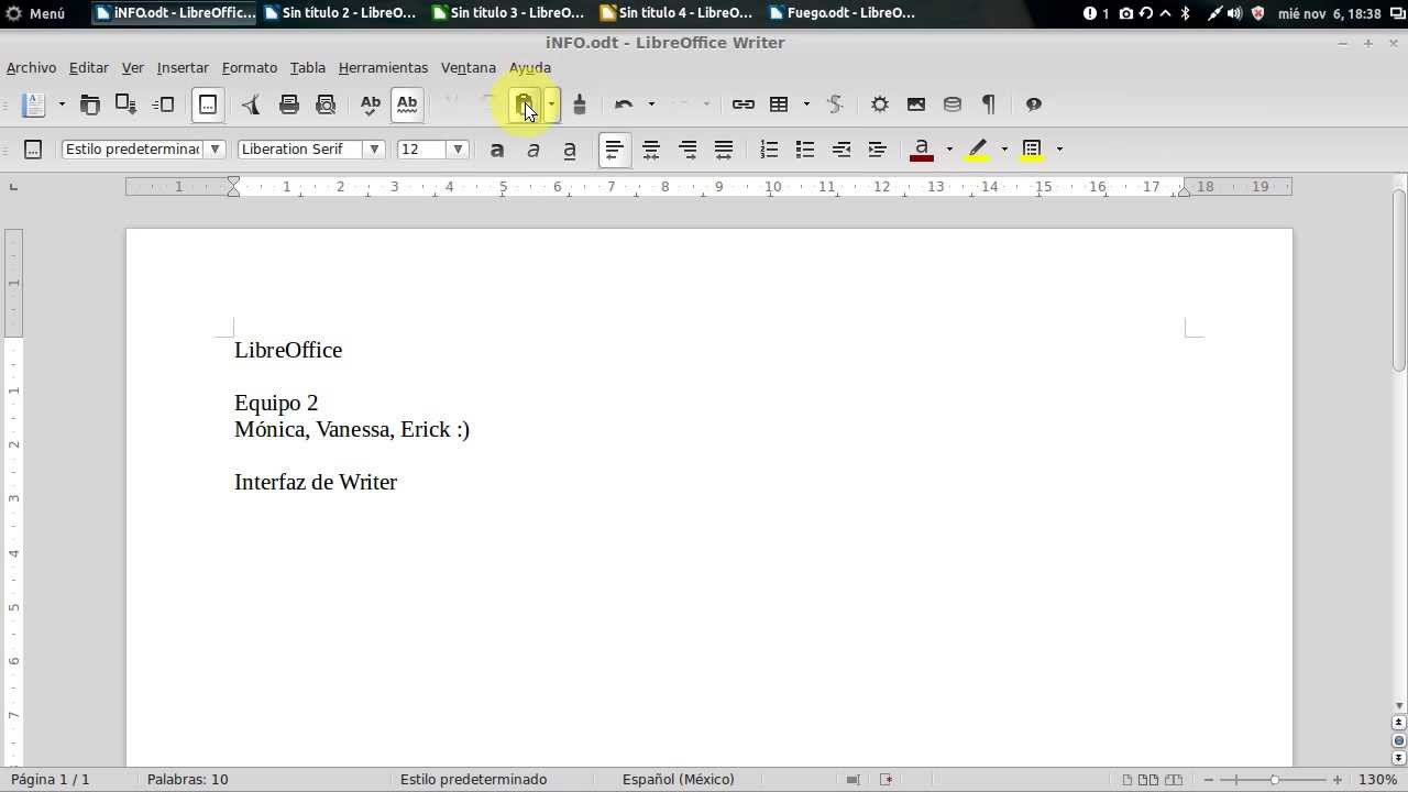 Interfaz de LibreOffice Writer YouTube