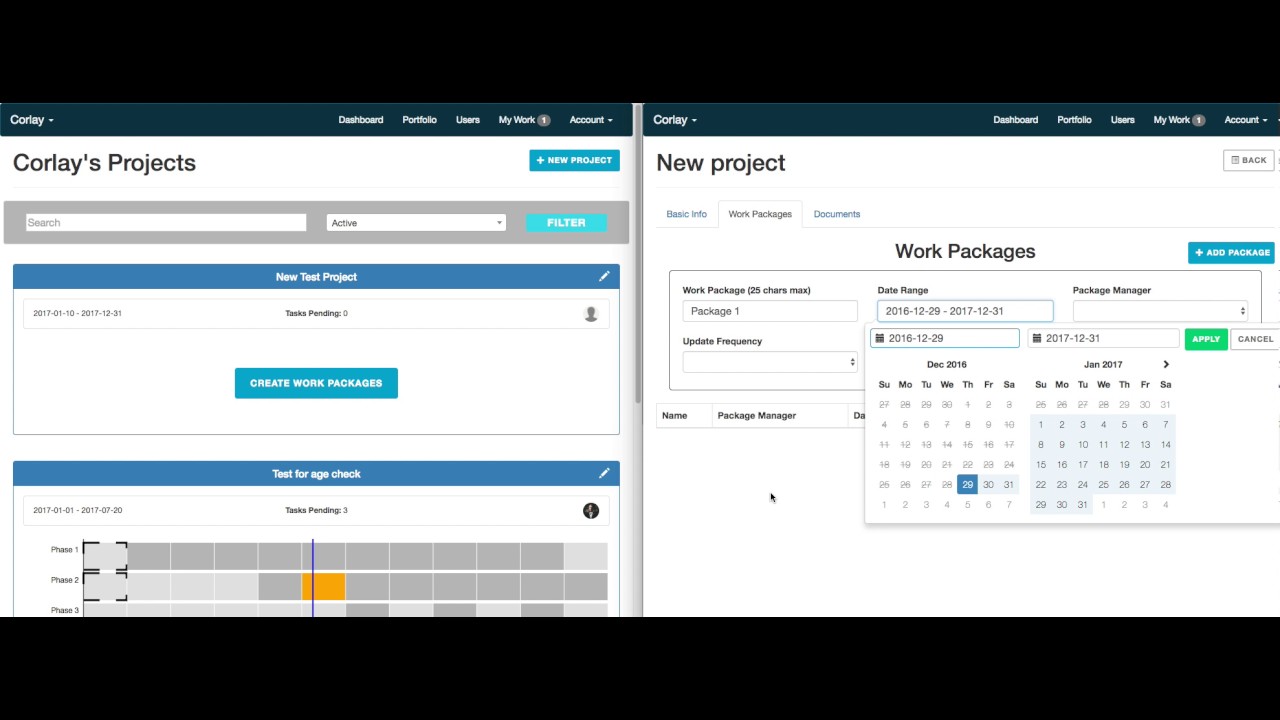 Project Scorecard WorkPackage start and stop dates