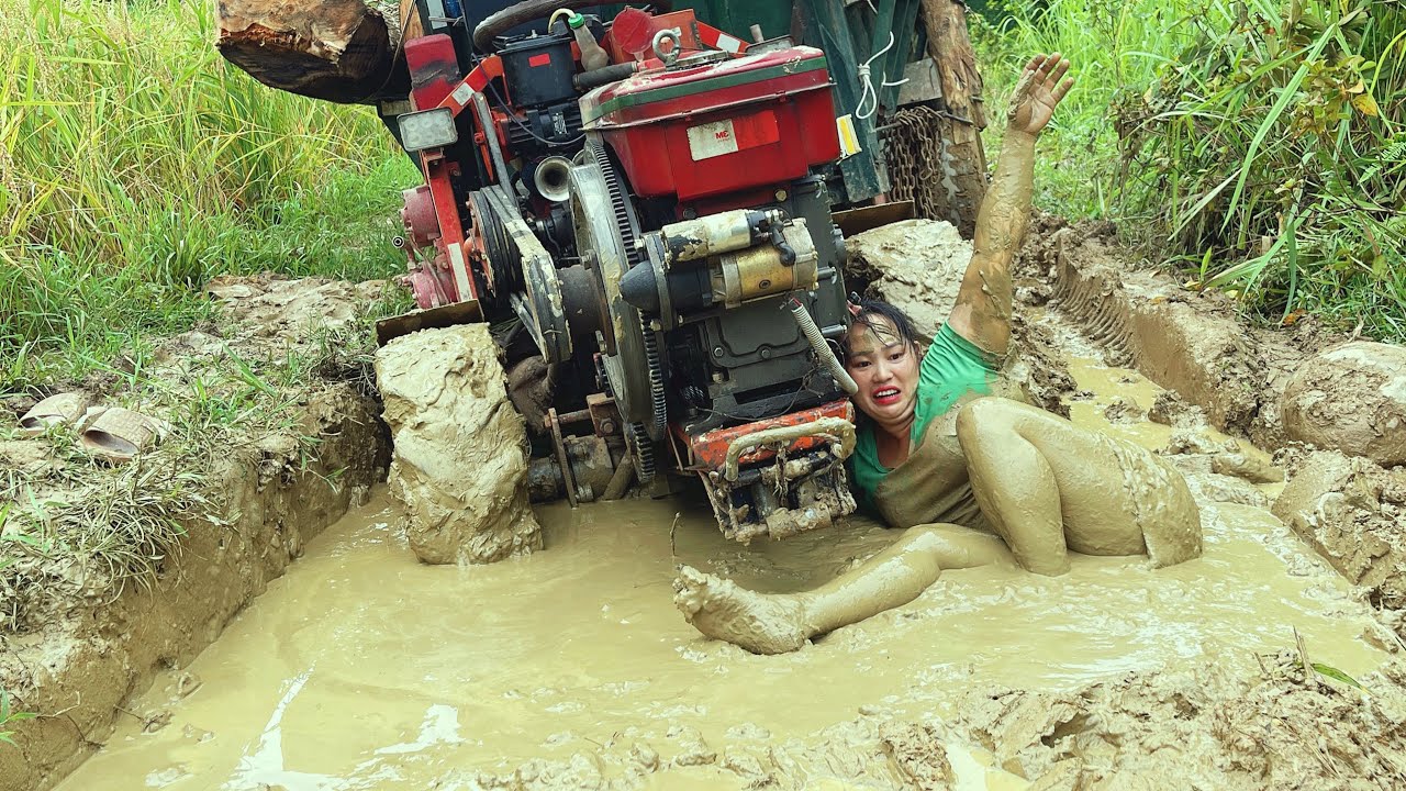 agricultural vehicles, transporting wood on dirt roads is not easy for a girl
