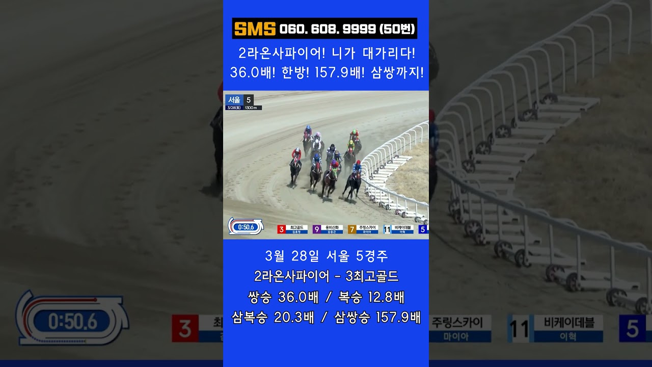 3/28(토)💣157.9배!(삼쌍) W강승부 복병! 2라온사파이어 놓고! 36.0배 한방! 삼쌍까지 붙쳐! / 믿어지십니까? 이런게 한구라입니다. 🐎 인기1위에 쫄지마!