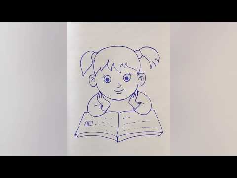 small girl reading drawings // ketch girl reading book drawing // girl book reading drawing.