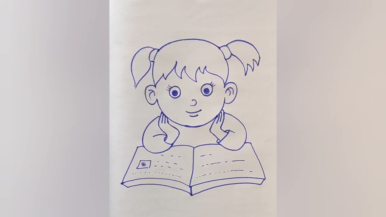 small girl reading drawings // ketch girl reading book drawing // girl book reading drawing.