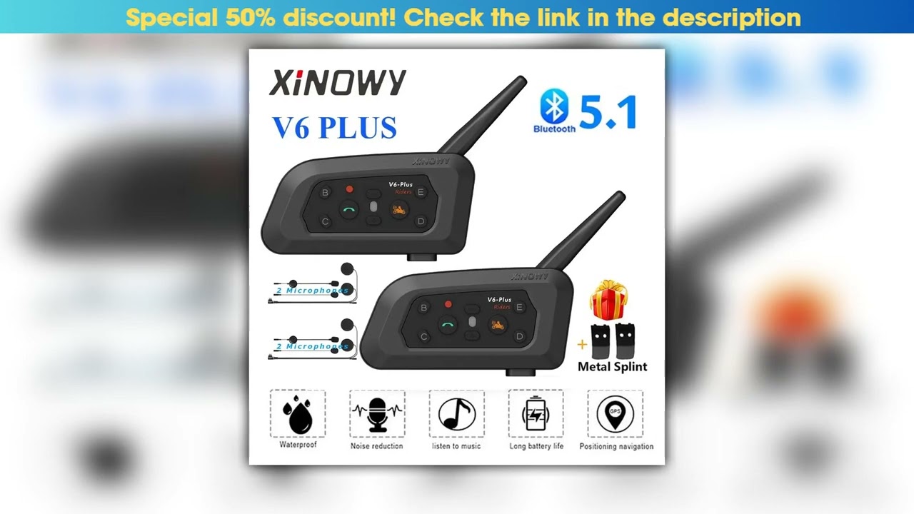 XINOWY V6 Plus Motorcycle Helmet Bluetooth Headset Intercom 1200M Interphone Communicator