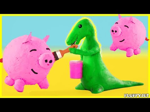 T-Rex Dinosaur Make Piggy Bank - Dinosaurs Play dough Stop Motion Animation