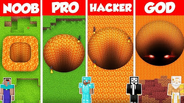 LAVA TUNNEL BASE HOUSE BUILD CHALLENGE - Minecraft Battle: NOOB vs PRO vs HACKER vs GOD / Animation