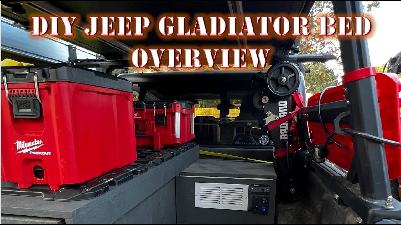 Best Jeep Gladiator DIY Bed Storage Build Slideouts Milwaukee Packouts, House Battery ICECO VL75 PRO
