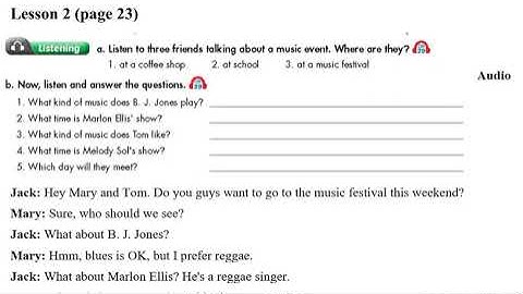 English 7 Unit 3 Music and art ISW Listening Lesson 2 (23) and Lesson 3 (26)