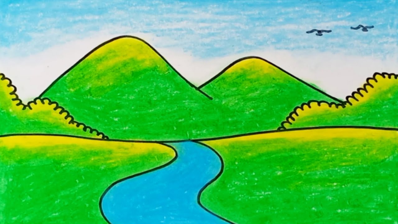 How to Draw Mountain and River Scenery Easy Step by Step |Drawing ...