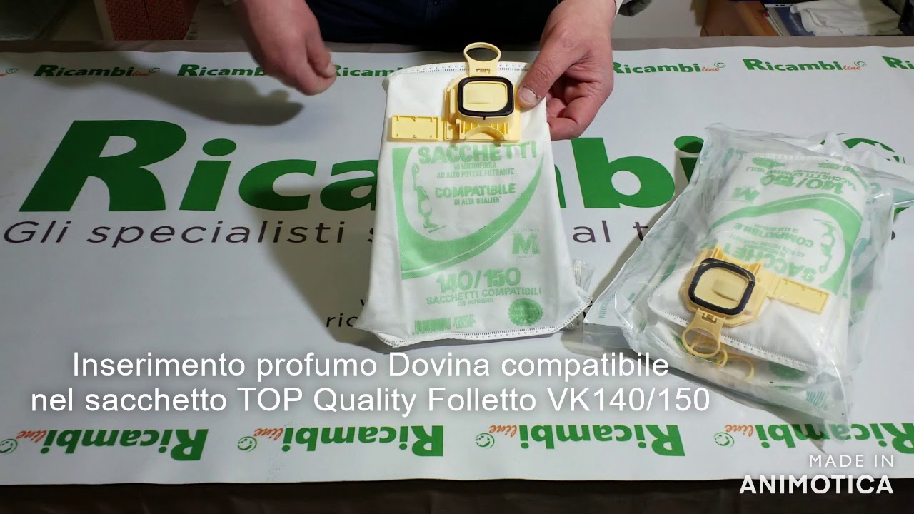 Inserimento profumo Dovina compatibile su sacchetto TOP Quality Folletto VK140 e VK150