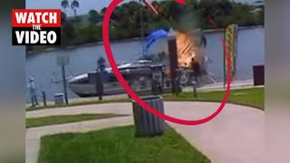 Boat explosion caught on camera as flames injure four people