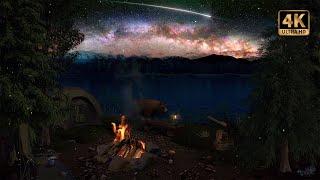 Camping Ambience: Relaxing Campfire Under Milky Way with Shooting Stars & Nature Sounds | 4K 🏕️🔥💫
