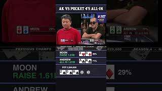 AK SUITED VS POCKET 4'S ALL-IN #poker #pokershorts